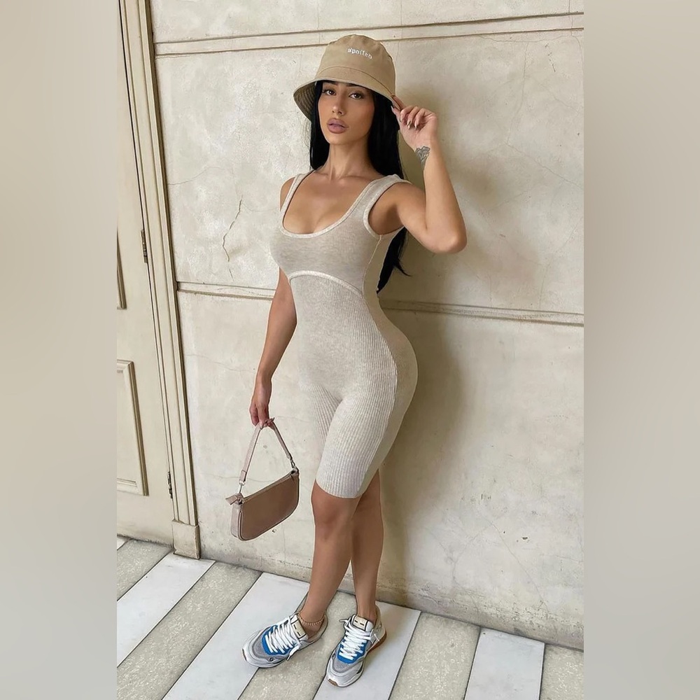 Fashion nova - Beauty And The Biker Short Romper - Oatmeal